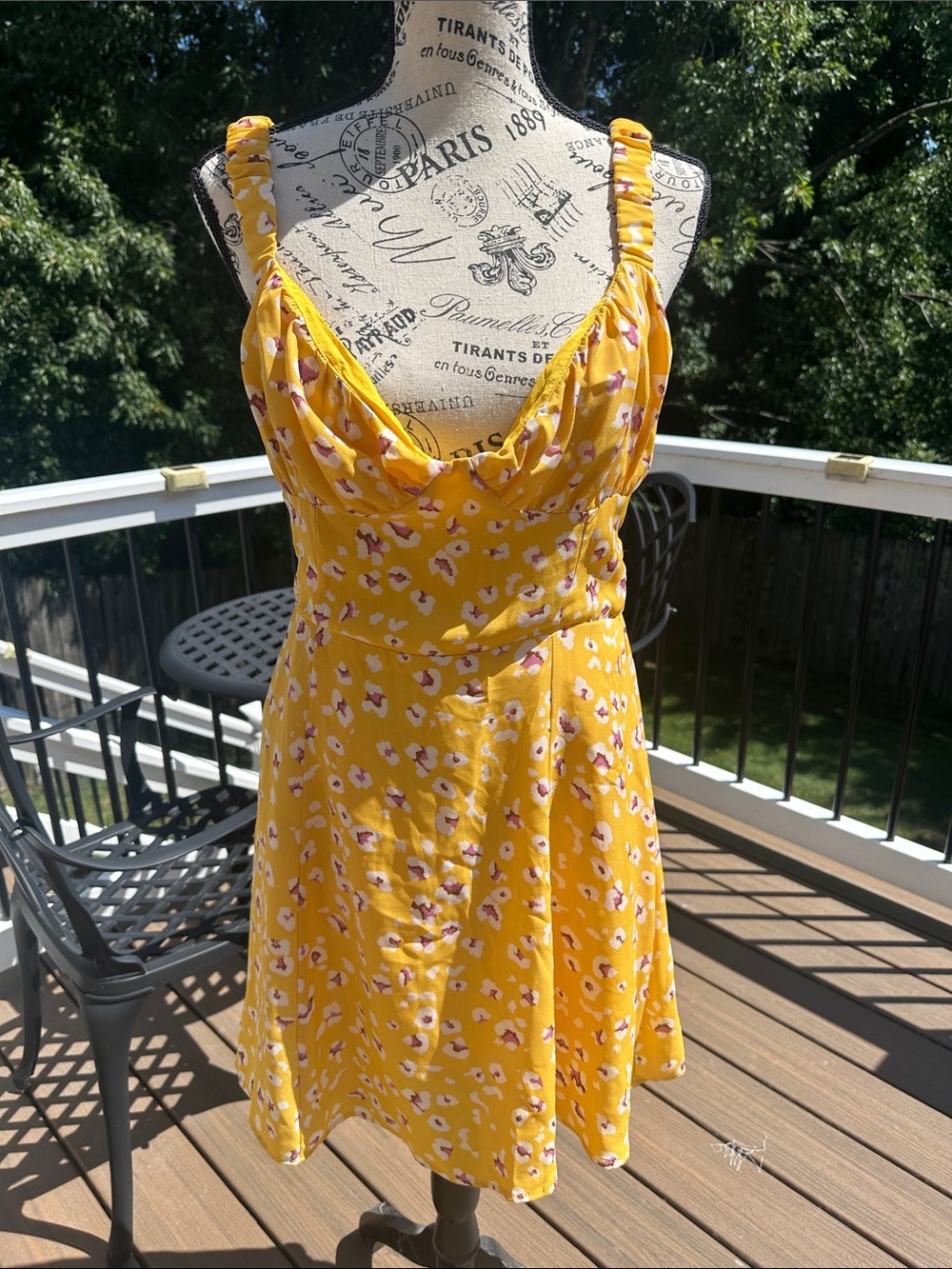 Free People Yellow Floral Cowl Neck Mini Dress
